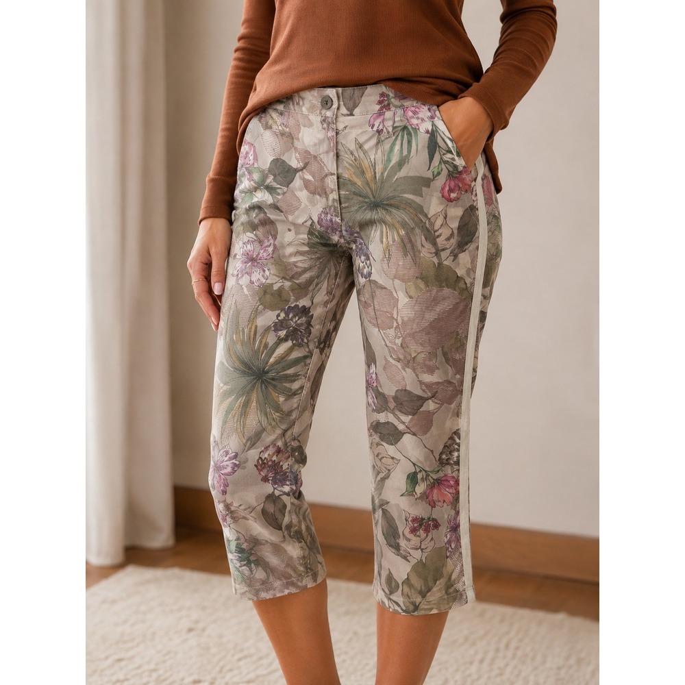 Made in Italy Floral Capri Pants M Botanical Cropped Trousers Y2K Trendy 90s